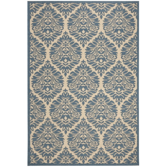 SAFAVIEH Outdoor LND135N Linden Collection Cream / Blue Rug