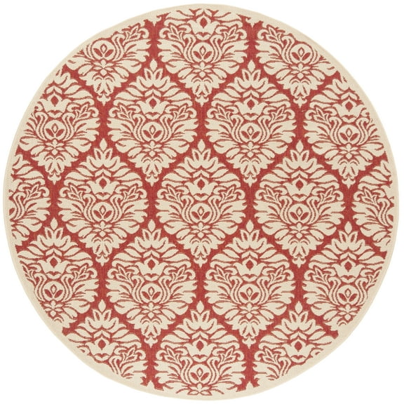 SAFAVIEH Linden Bryony Geometric Indoor/Outdoor Area Rug, Red/Creme, 6'7" x 6'7" Round