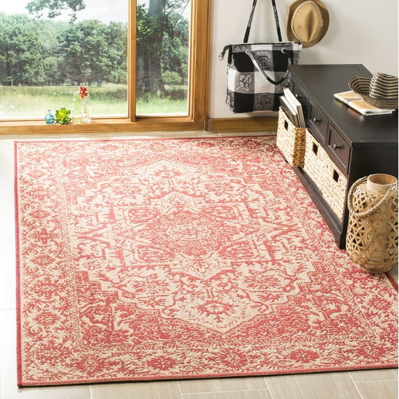 SAFAVIEH Outdoor LND139Q Linden Collection Red / Creme Rug