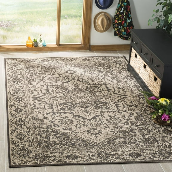 SAFAVIEH Outdoor LND139U Linden Collection Creme / Brown Rug