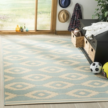 SAFAVIEH Outdoor LND171L Linden Collection Cream / Aqua Rug