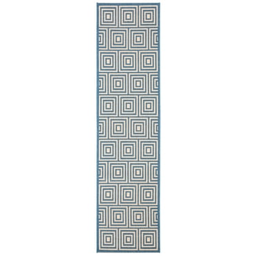 SAFAVIEH Outdoor LND173N Linden Collection Cream / Blue Rug