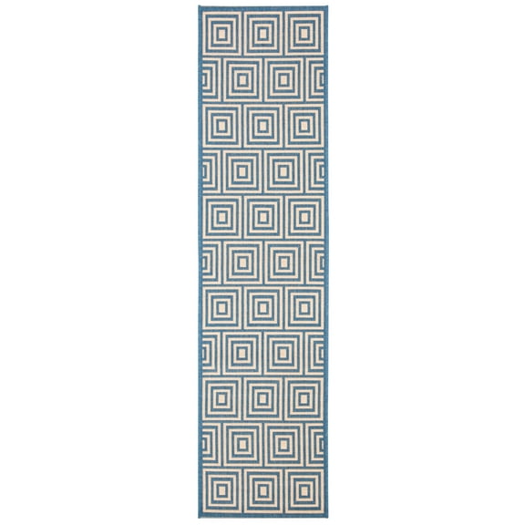 SAFAVIEH Outdoor LND173N Linden Collection Cream / Blue Rug