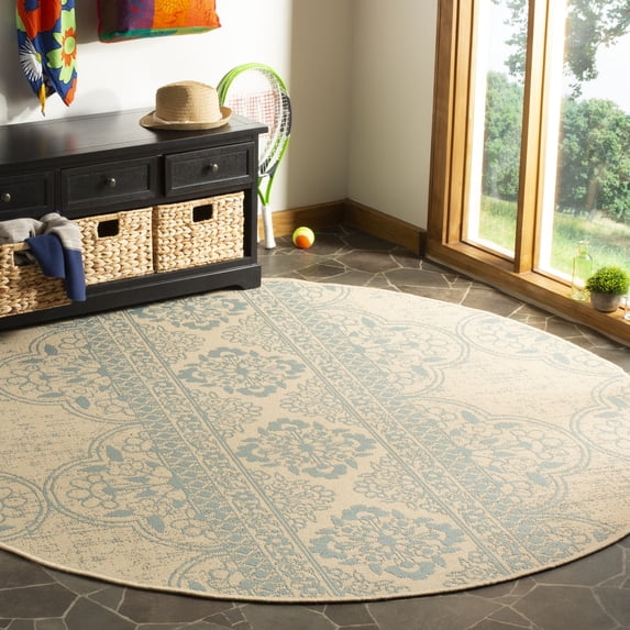 SAFAVIEH Outdoor LND174K Linden Collection Aqua / Cream Rug