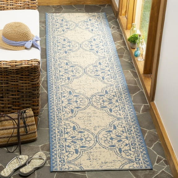 SAFAVIEH Outdoor LND174M Linden Collection Blue / Creme Rug