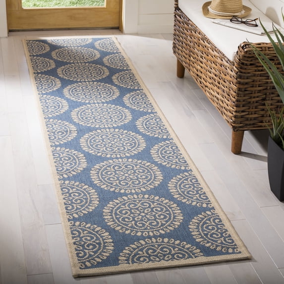 SAFAVIEH Outdoor LND176M Linden Collection Blue / Creme Rug