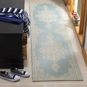 SAFAVIEH Outdoor LND180L Linden Collection Cream / Aqua Rug