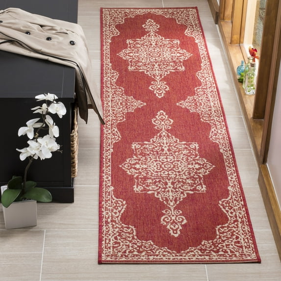 SAFAVIEH Outdoor LND180Q Linden Collection Red / Creme Rug