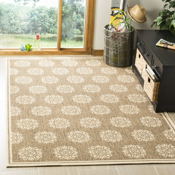 Safavieh Linden Rug Collection GeometricPower Loomed Beige/Cream Floral, Medallion, Border Area Rugs, 6'7" X 6'7" Square, Stain Resistant