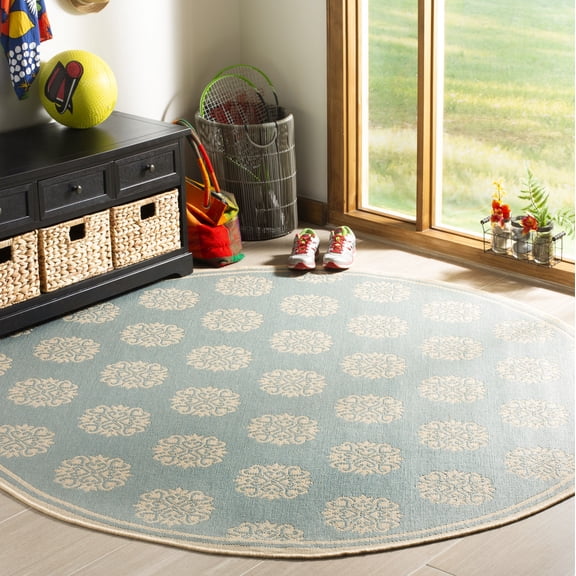 SAFAVIEH Outdoor LND181K Linden Collection Aqua / Cream Rug