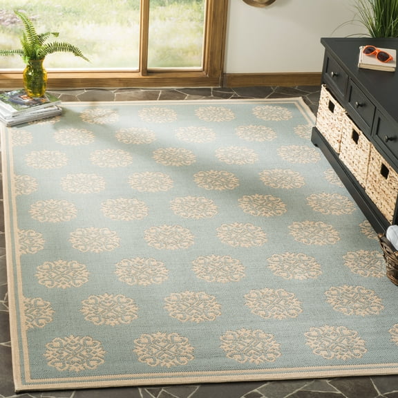 SAFAVIEH Outdoor LND181K Linden Collection Aqua / Cream Rug
