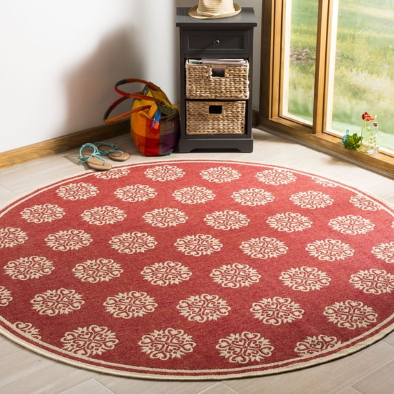 SAFAVIEH Outdoor LND181Q Linden Collection Red / Creme Rug