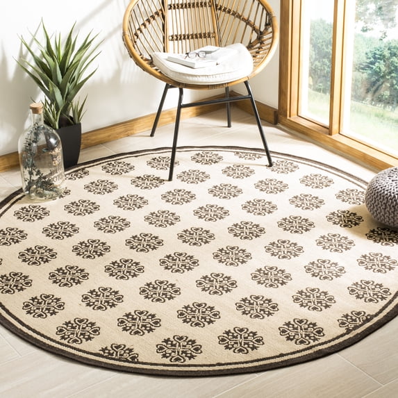 SAFAVIEH Outdoor LND181U Linden Collection Creme / Brown Rug