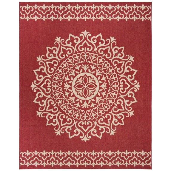 SAFAVIEH Outdoor LND183Q Linden Collection Red / Creme Rug