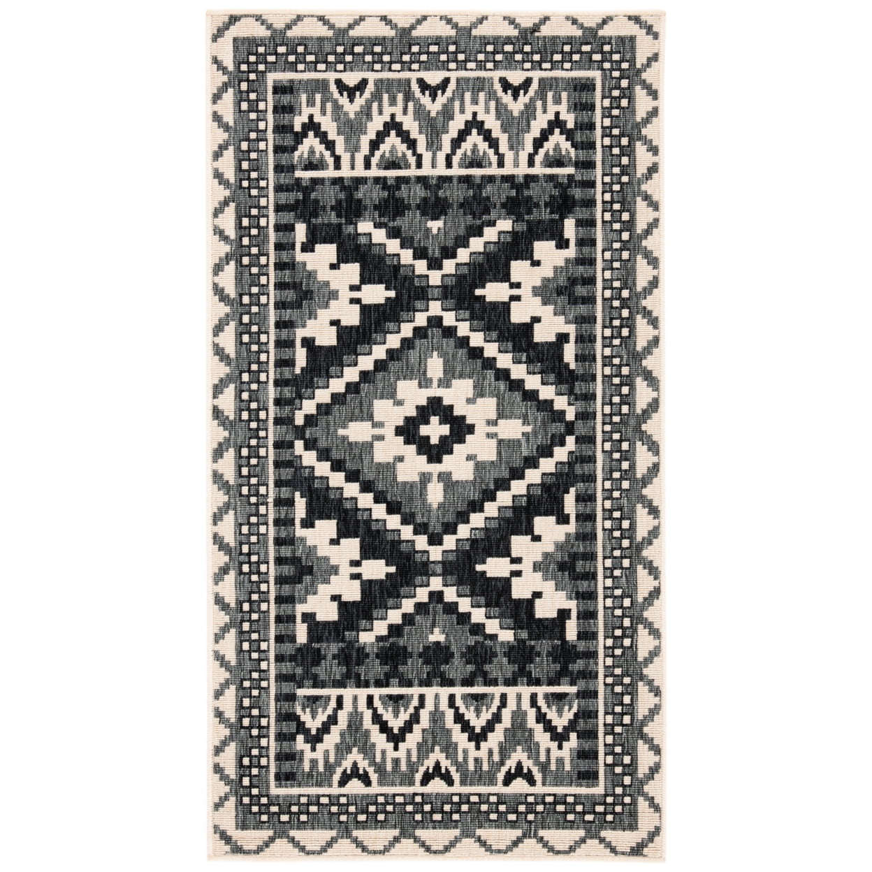 Veranda Black and Beige Geometric Indoor/Outdoor Area Rug