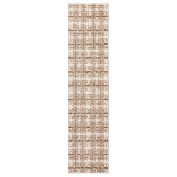 SAFAVIEH Oxford Plaids Paylynn Plaid Runner Rug, Beige/Brown, 2' x 8'