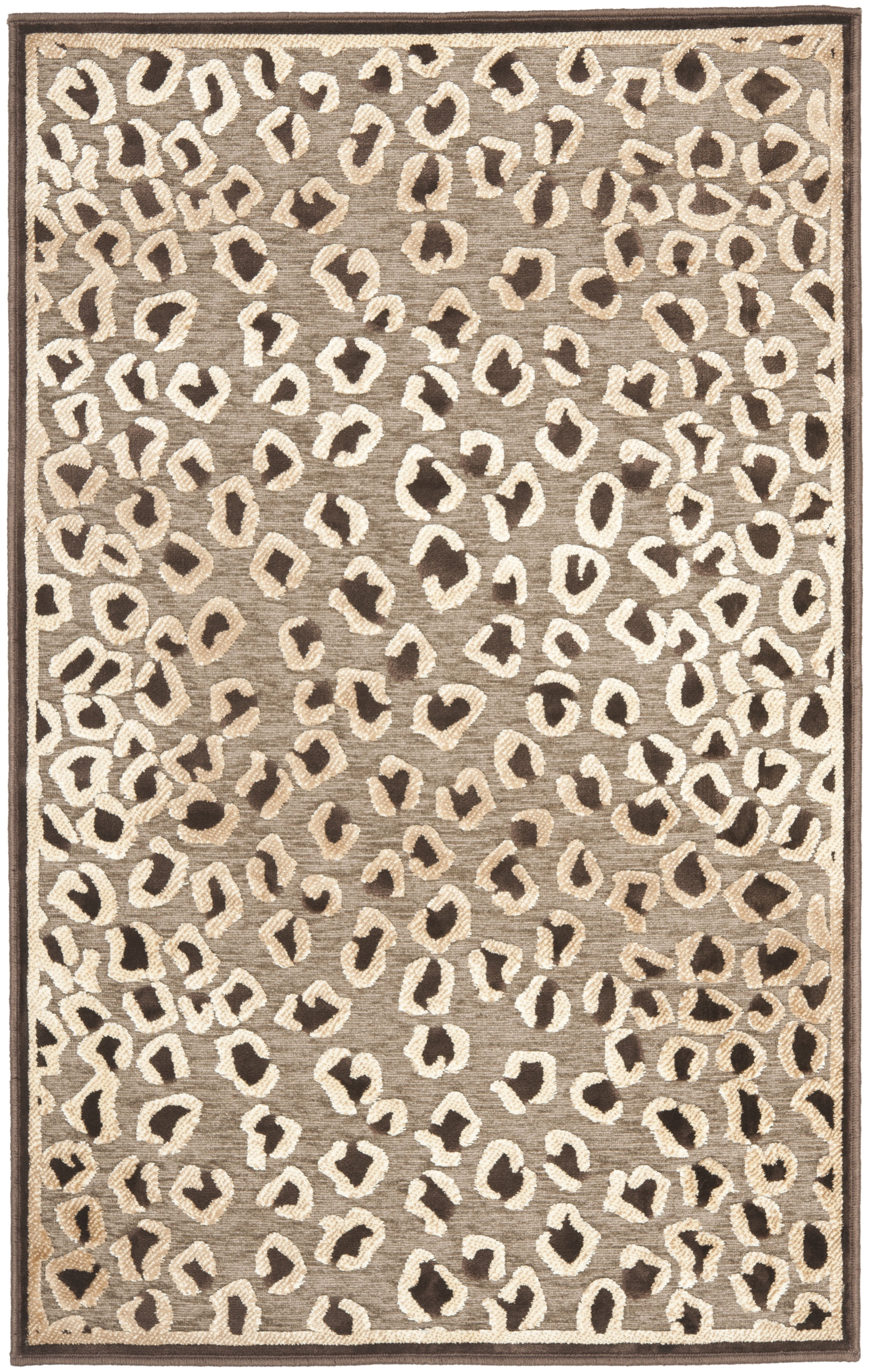 Beige and Brown Animal Print Viscose Silk Area Rug