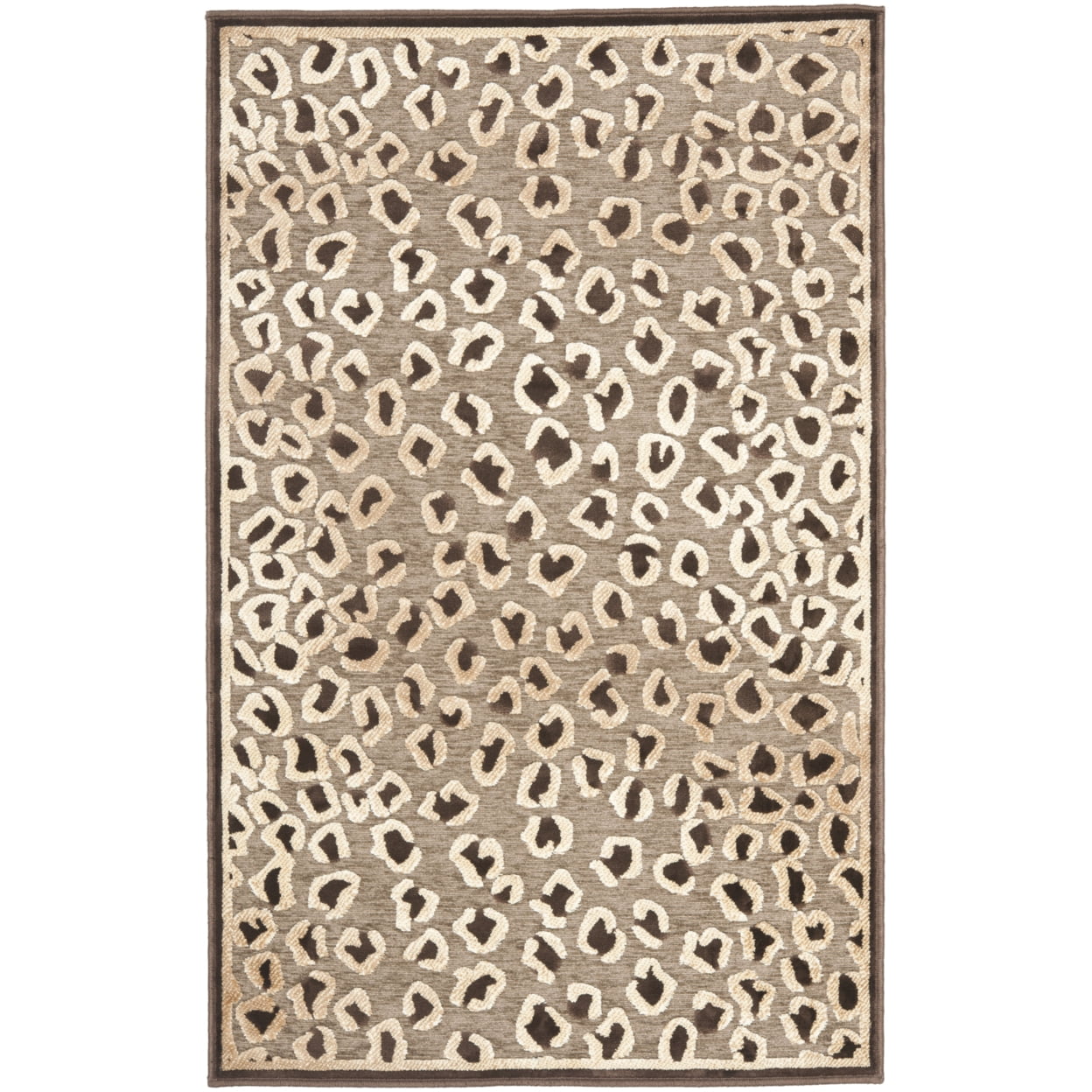 Beige and Brown Animal Print Viscose Silk Area Rug