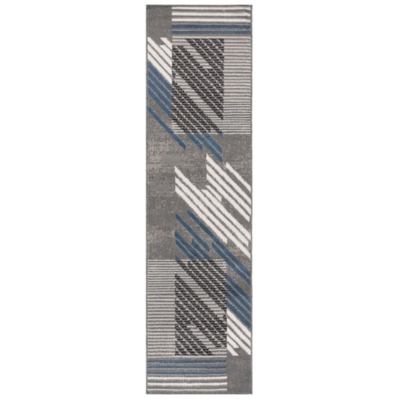 SAFAVIEH Pyramid Aubrey Geometric Runner Rug, Grey/Blue Ivory, 2'2" x 8'