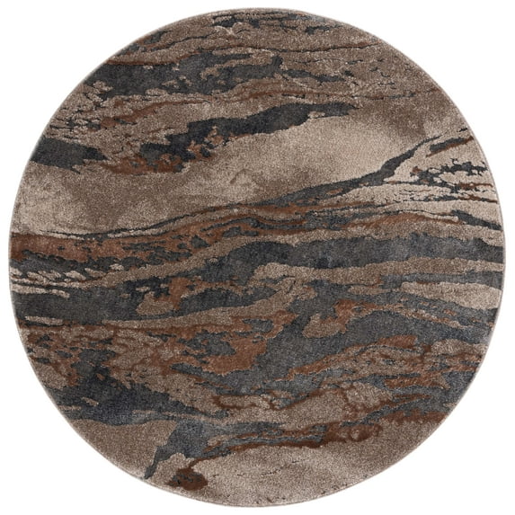 SAFAVIEH Pacific Nick Abstract Area Rug, Grey/Brown, 5'3" x 5'3" Round