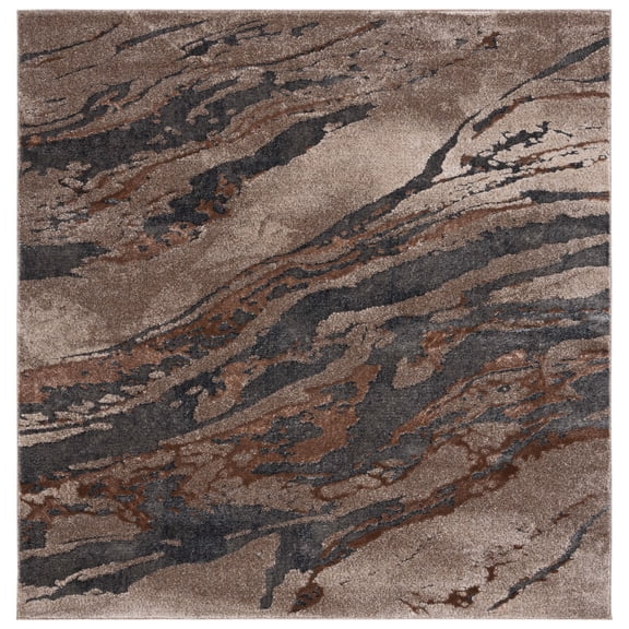 SAFAVIEH Pacific Nick Abstract Area Rug, Grey/Brown, 5'3" x 5'3" Square