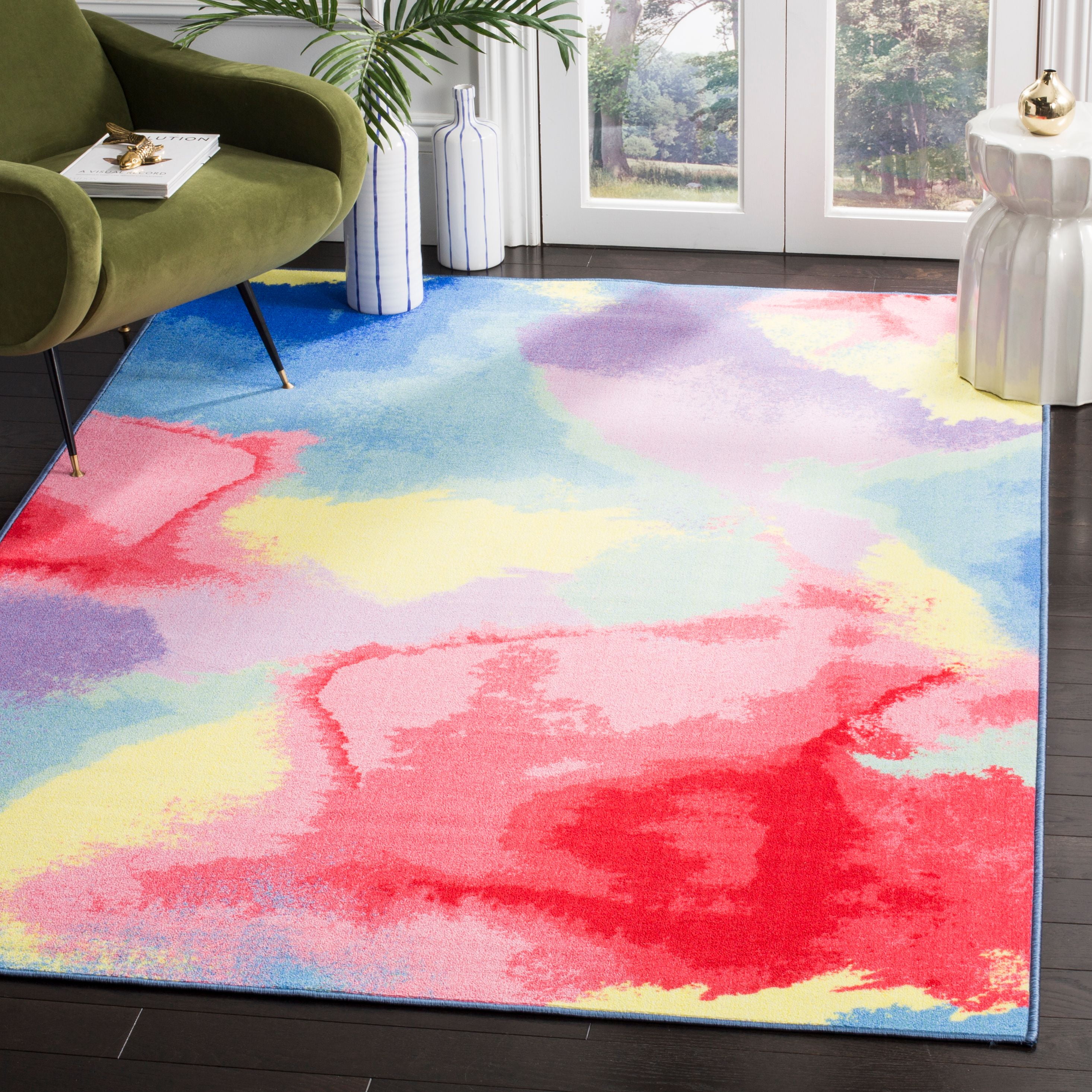Blue Abstract 8' x 10' Washable Synthetic Area Rug
