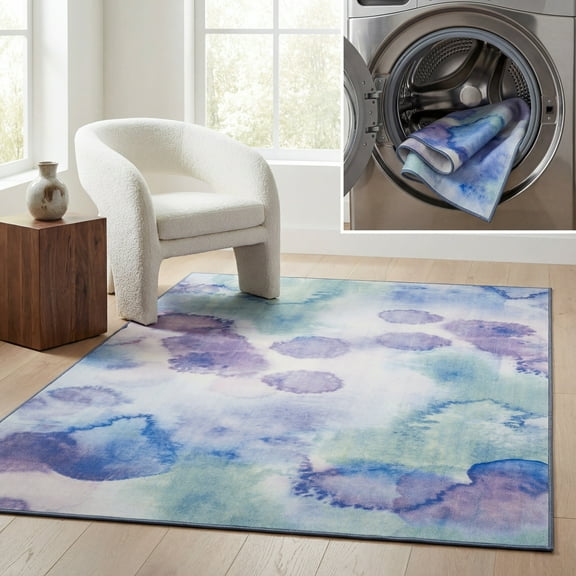 SAFAVIEH Paint Brush Alejandrina Abstract Area Rug, Blue/Lavender, 3' x 5'