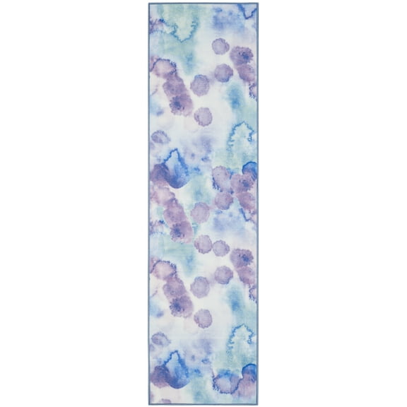 SAFAVIEH Paint Brush Alejandrina Abstract Machine Washable Runner Rug, Blue/Lavender, 2'2" x 12'