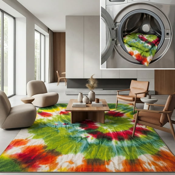 SAFAVIEH Paint Brush Cemal Colorful Area Rug, Green/Orange, 3' x 5'