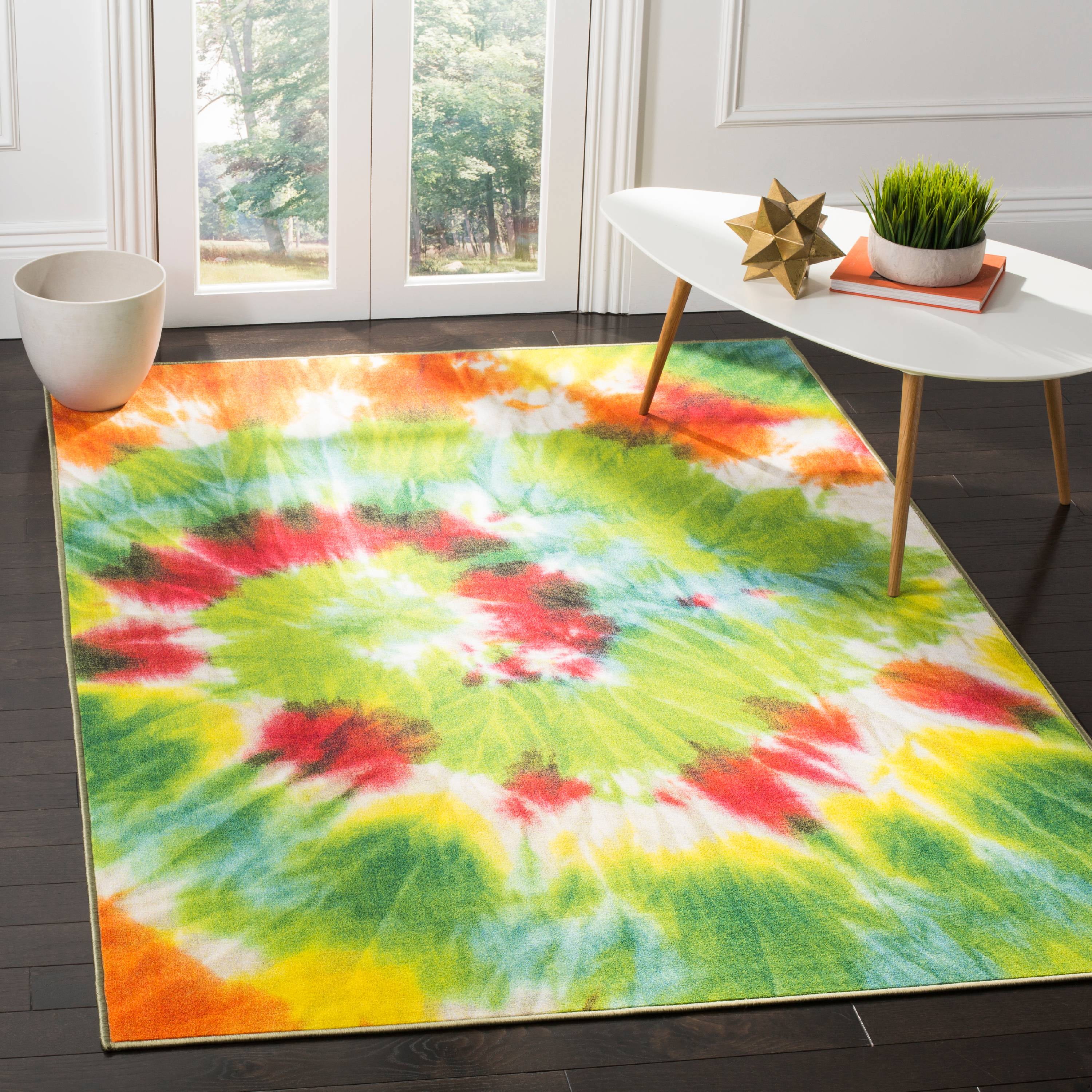 Abstract Red and Orange 95'' Synthetic Easy-Care Area Rug