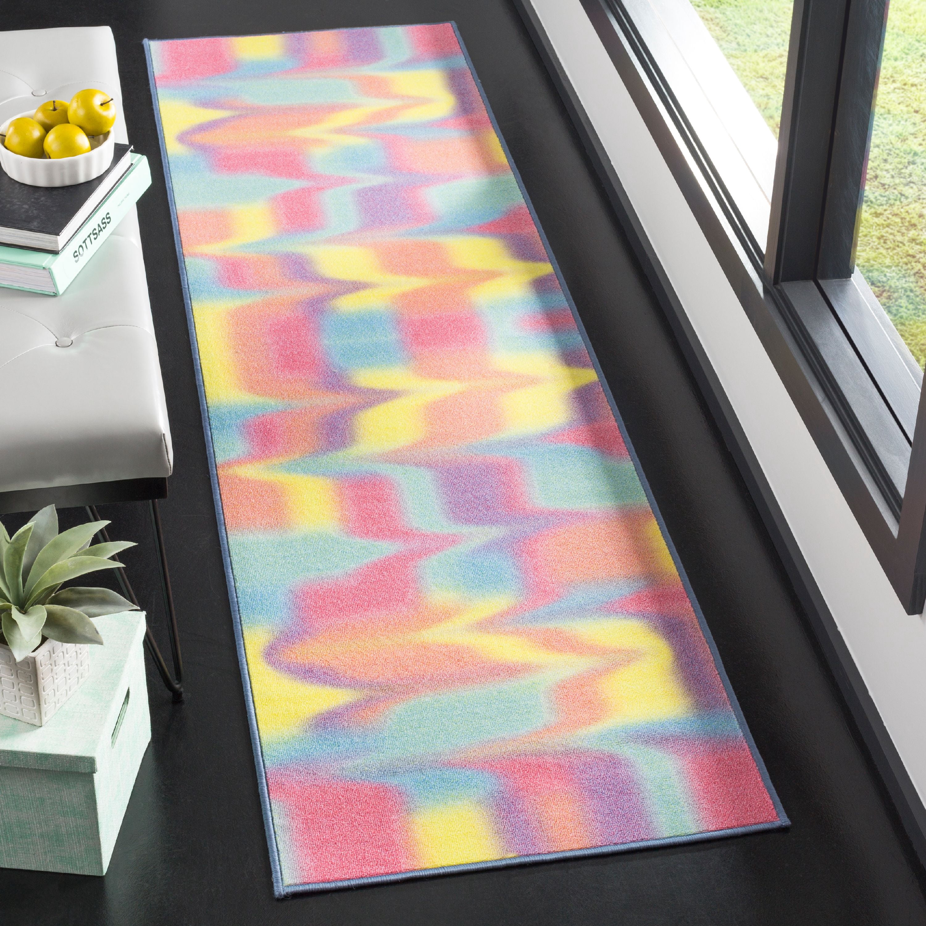 SAFAVIEH Paint Brush Evette Colorful Runner Rug, Fuchsia/Yellow, 2'3" x 8'