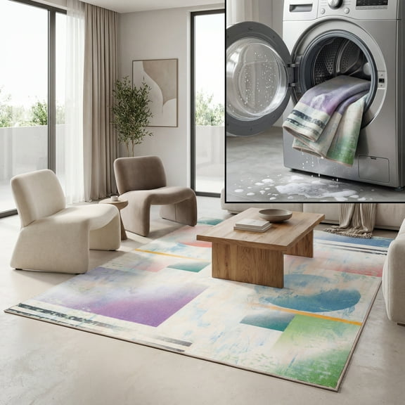 SAFAVIEH Paint Brush Kaelea Abstract Area Rug, Blue/Ivory, 7'9" x 10'