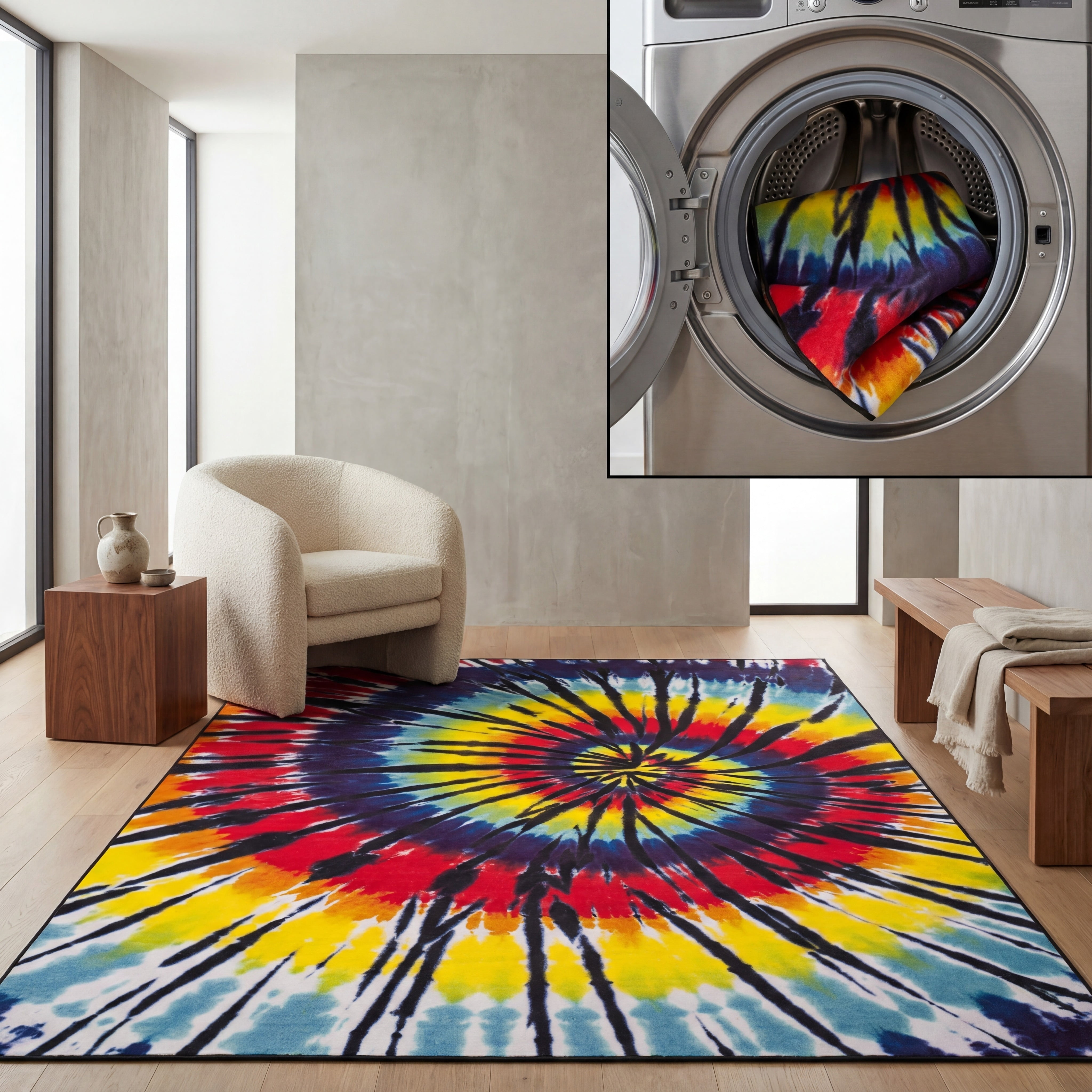 SAFAVIEH Paint Brush Lawanda Colorful Swirls Area Rug, Fuchsia/Yellow, 4' x 6'