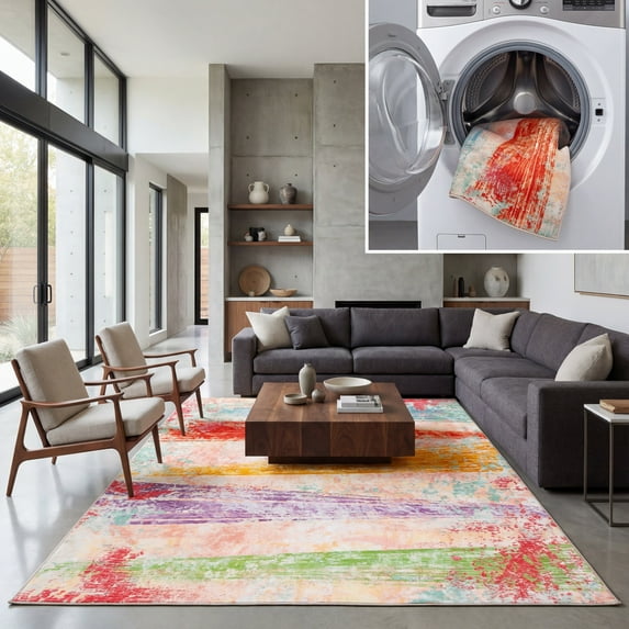 SAFAVIEH Paint Brush Lydia Abstract Area Rug, Pink/Blue, 5'5" x 7'6"