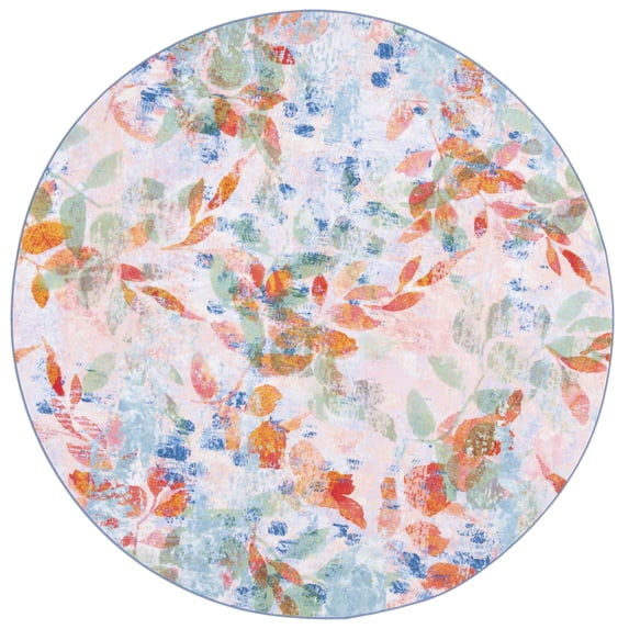 SAFAVIEH Paint Brush Reanna Floral Area Rug, Blush Pink/Green, 6'7" x 6'7" Round