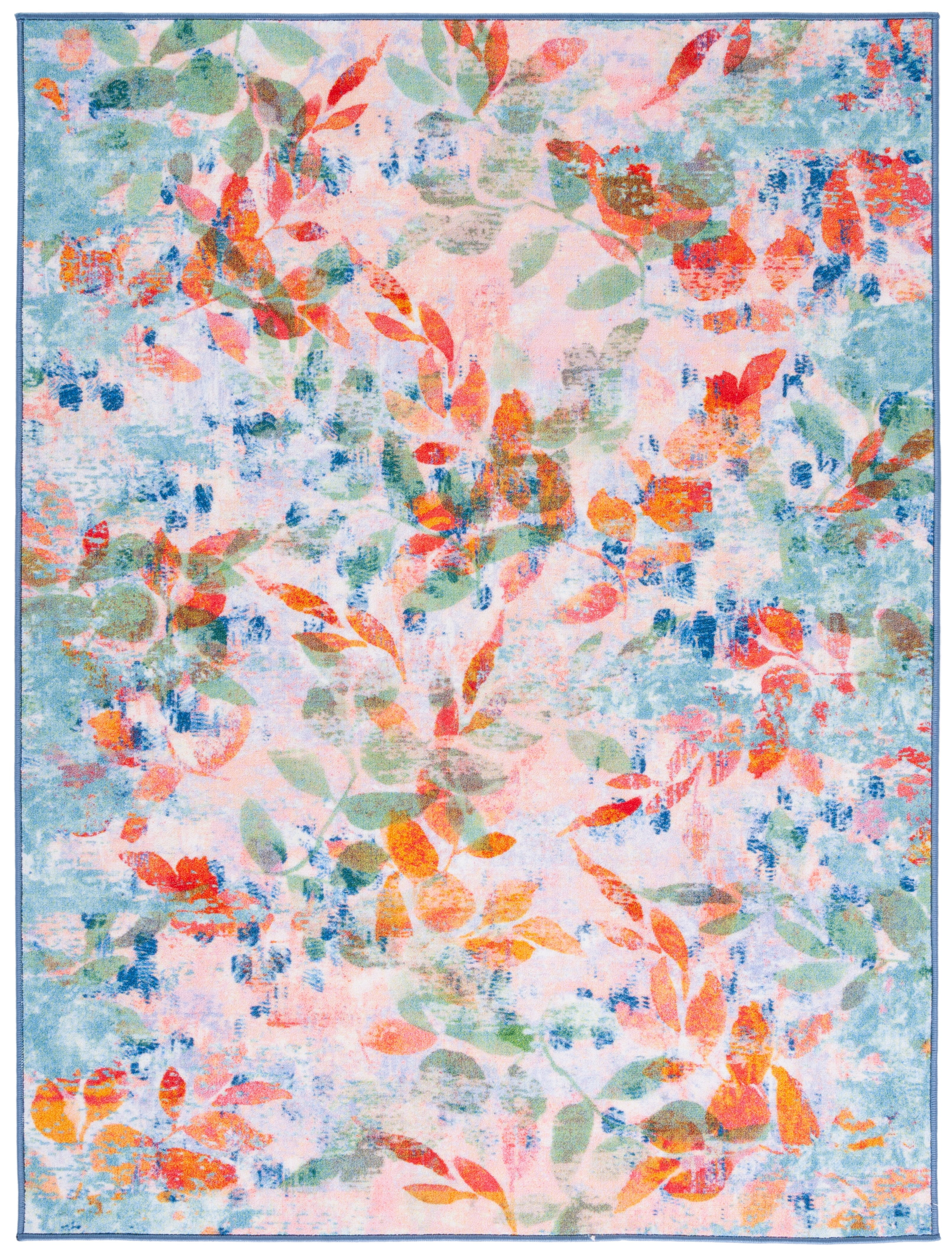 Blush Pink and Green Abstract Synthetic 9' x 12' Area Rug