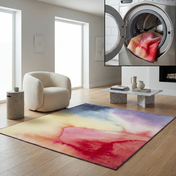 SAFAVIEH Painted Brush Barclay Novelty Area Rug, Fuchsia/Yellow, 6'7" x 9'