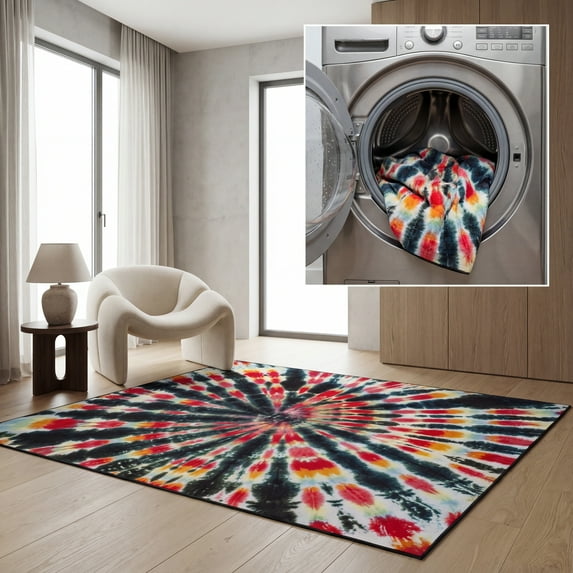 SAFAVIEH Painted Brush Nowell Novelty Area Rug, Black/Coral, 5'1" x 7'6"