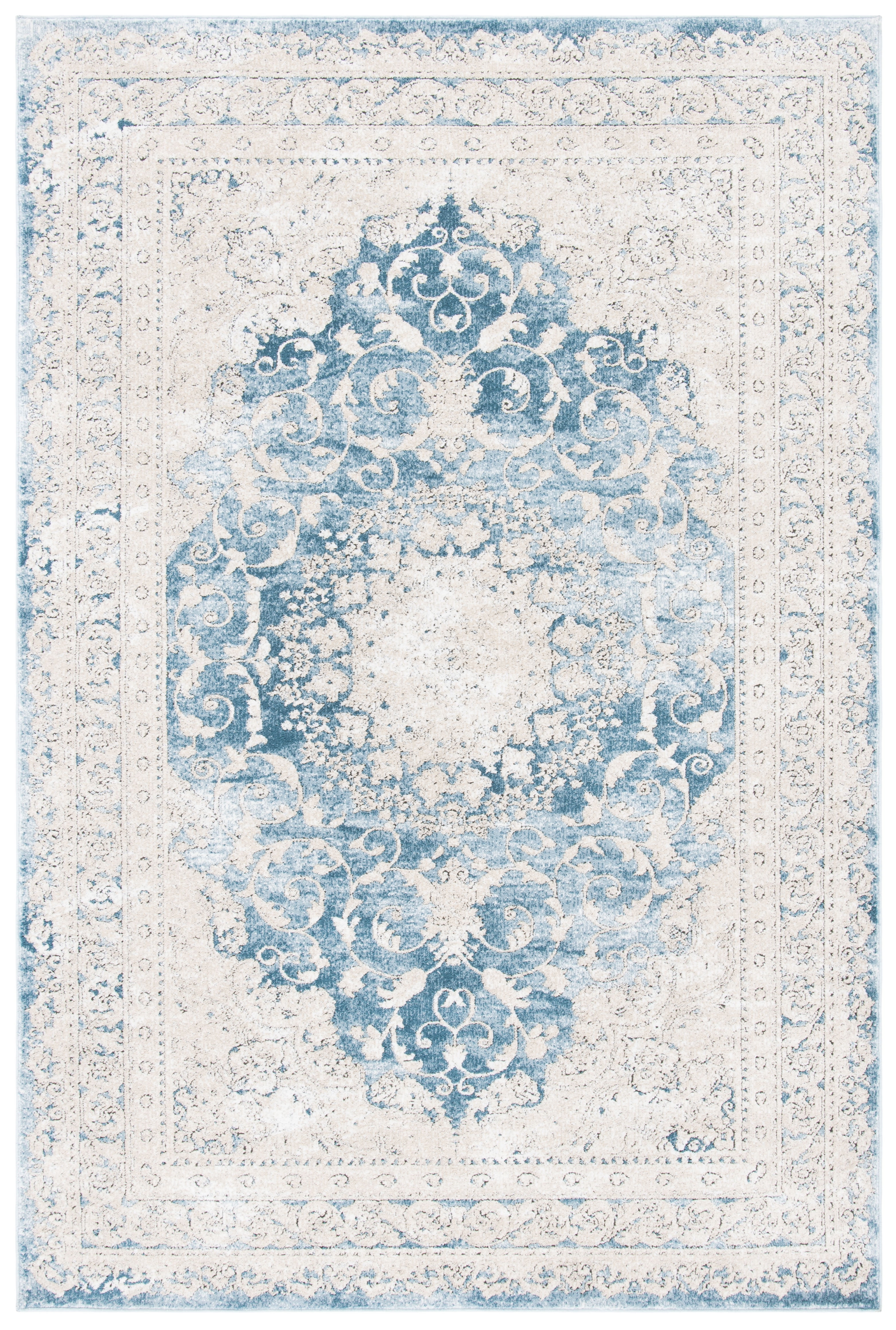 Palermo Blue and Beige Floral Wool Viscose Area Rug