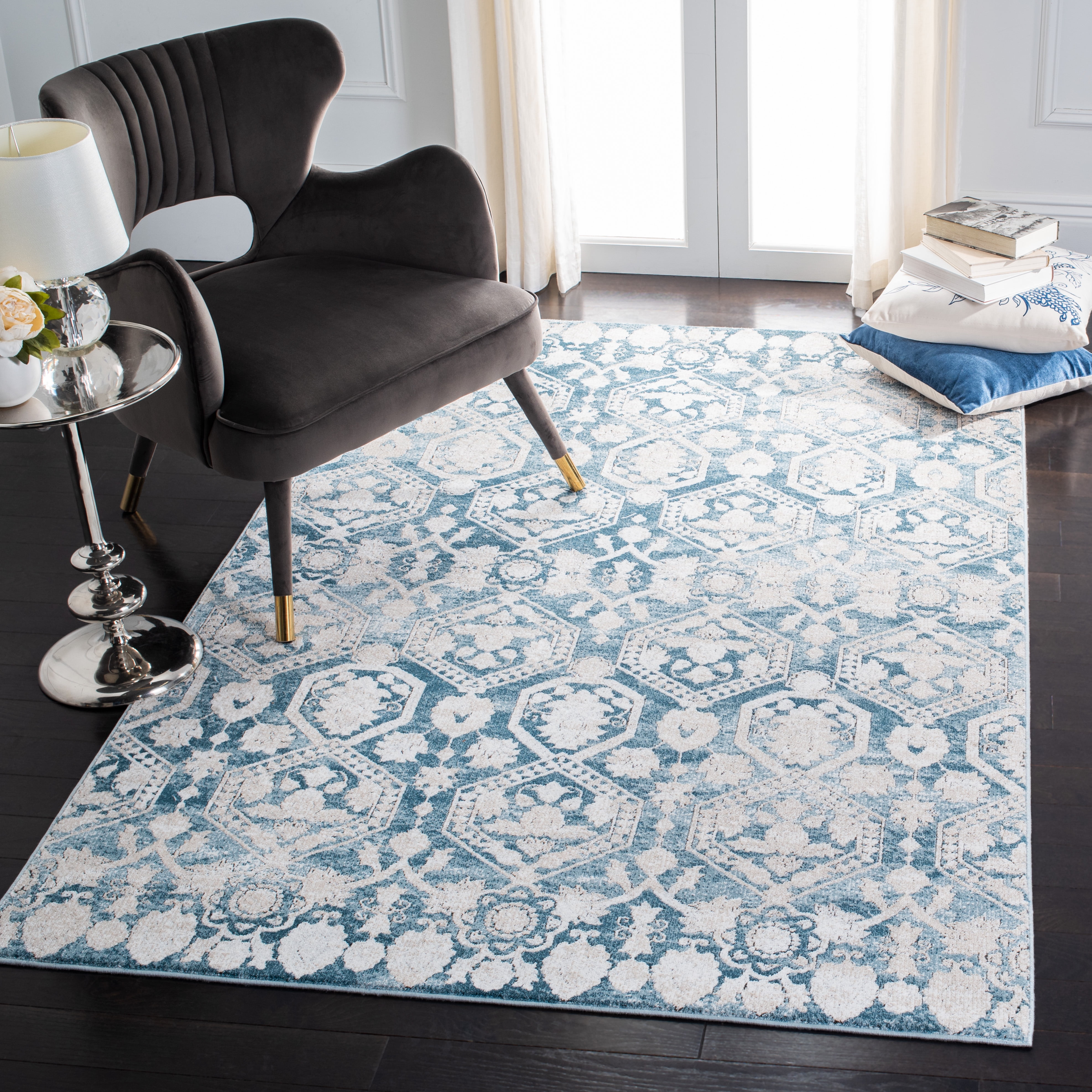 Palermo Blue and Beige Hand-Knotted Viscose 8' x 10' Rug