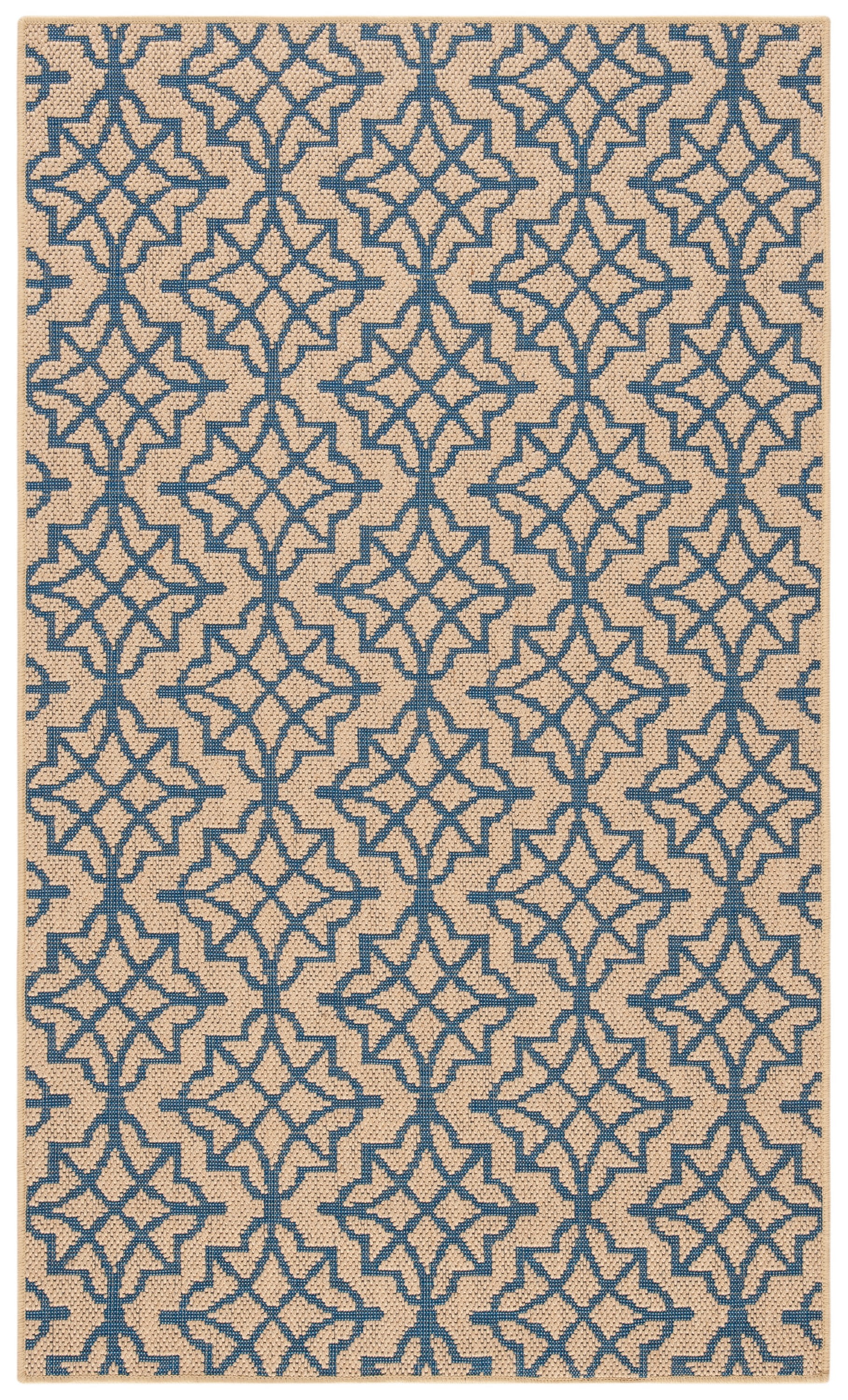 Natural and Blue Geometric Wool Rectangular Area Rug, 3' x 5'