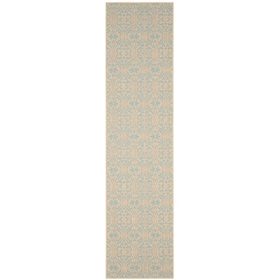 SAFAVIEH Palm Beach Kostadin Floral Runner Rug, Natural/Turquoise, 2' x 8'