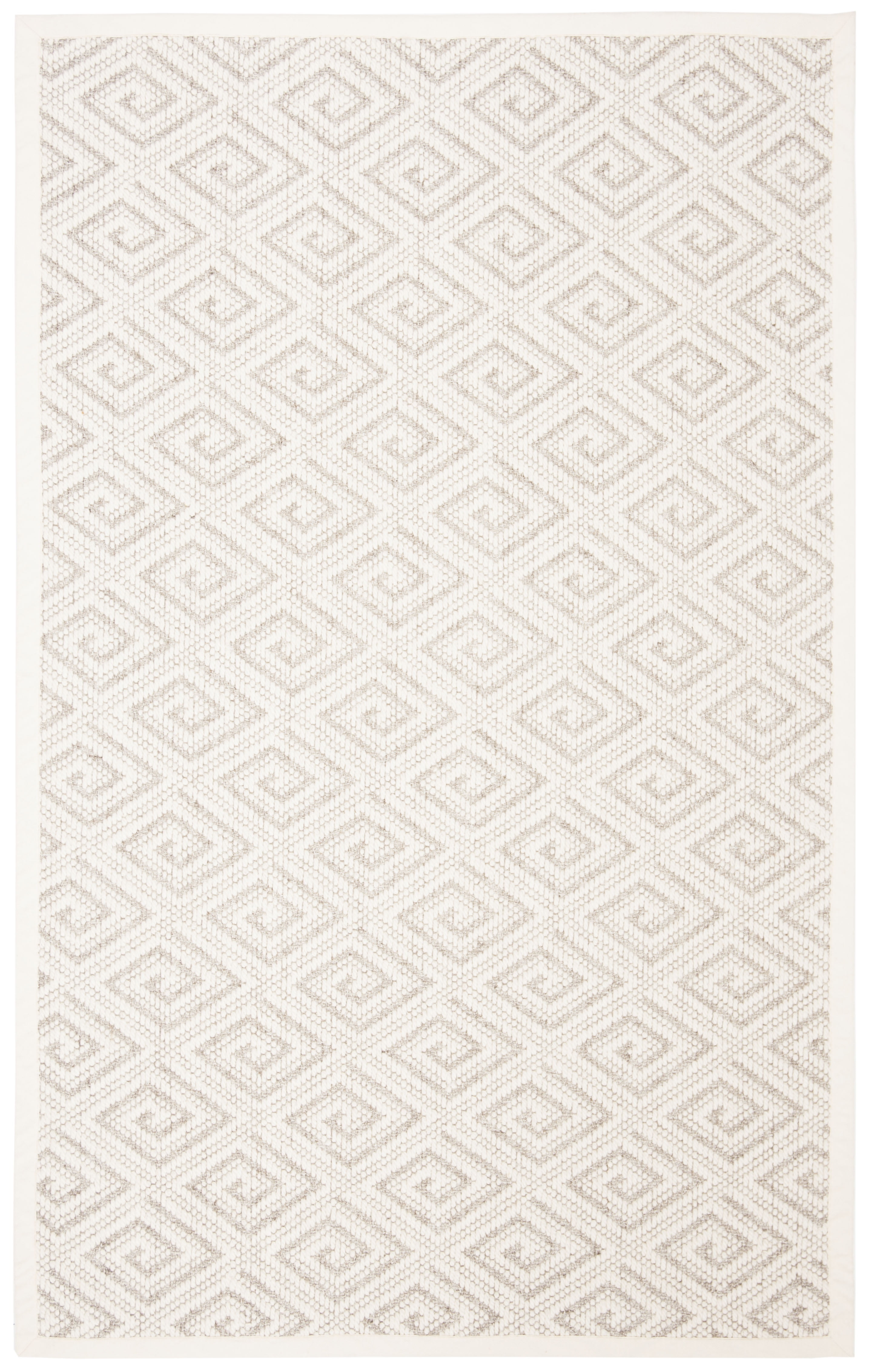 Ivory Geometric Hand-Knotted Wool and Synthetic Rug, 5'x8'