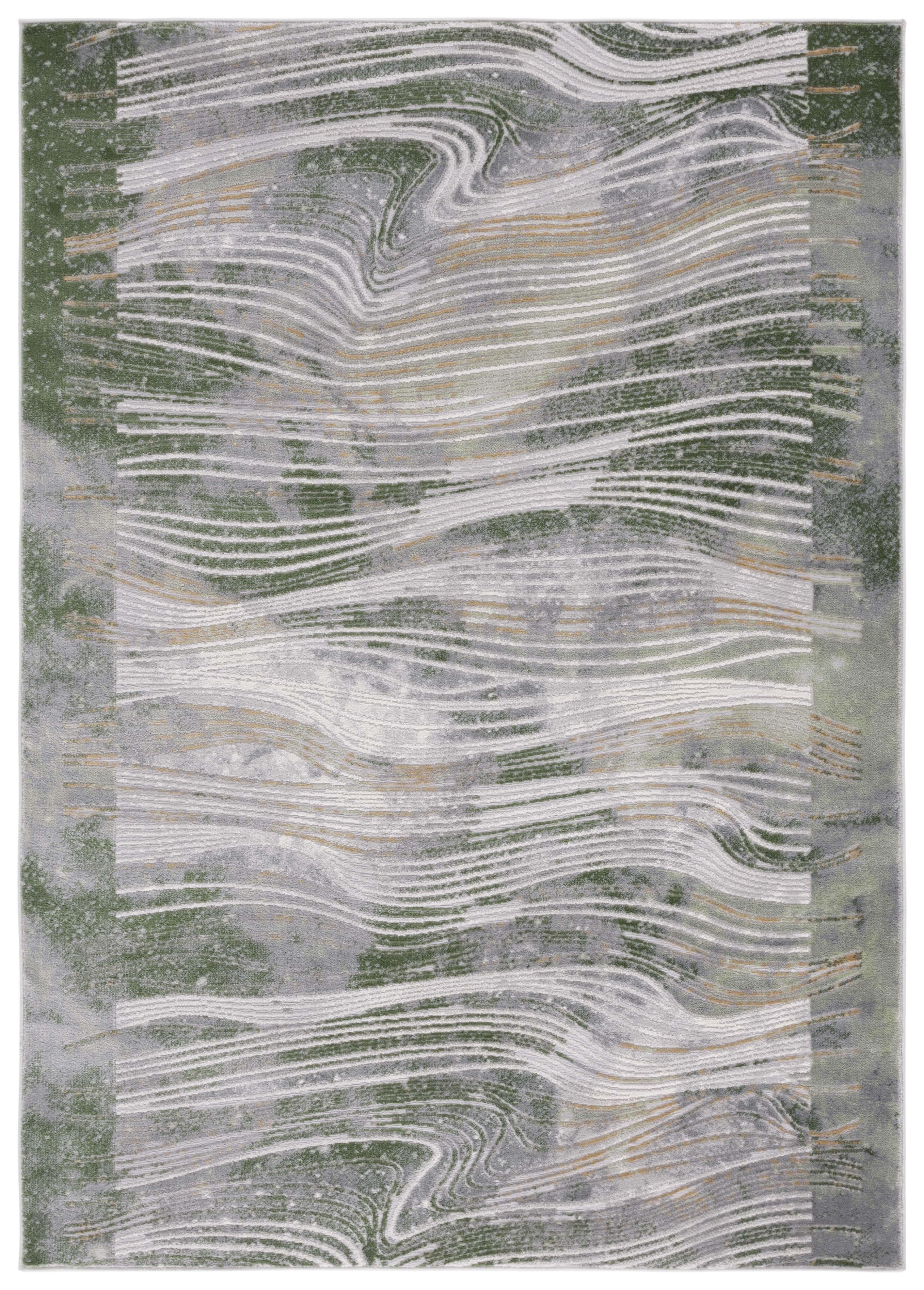 Palma Beige and Green Hand-Knotted Synthetic Area Rug