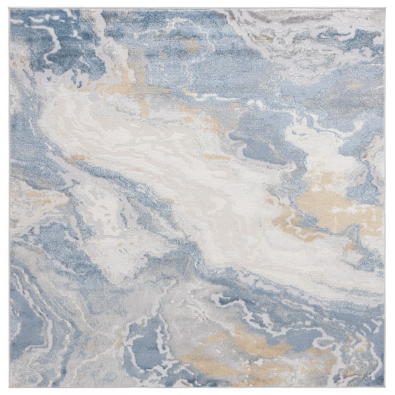 SAFAVIEH Palma George Abstract Area Rug, Beige/Light Blue, 6'7" x 6'7" Square