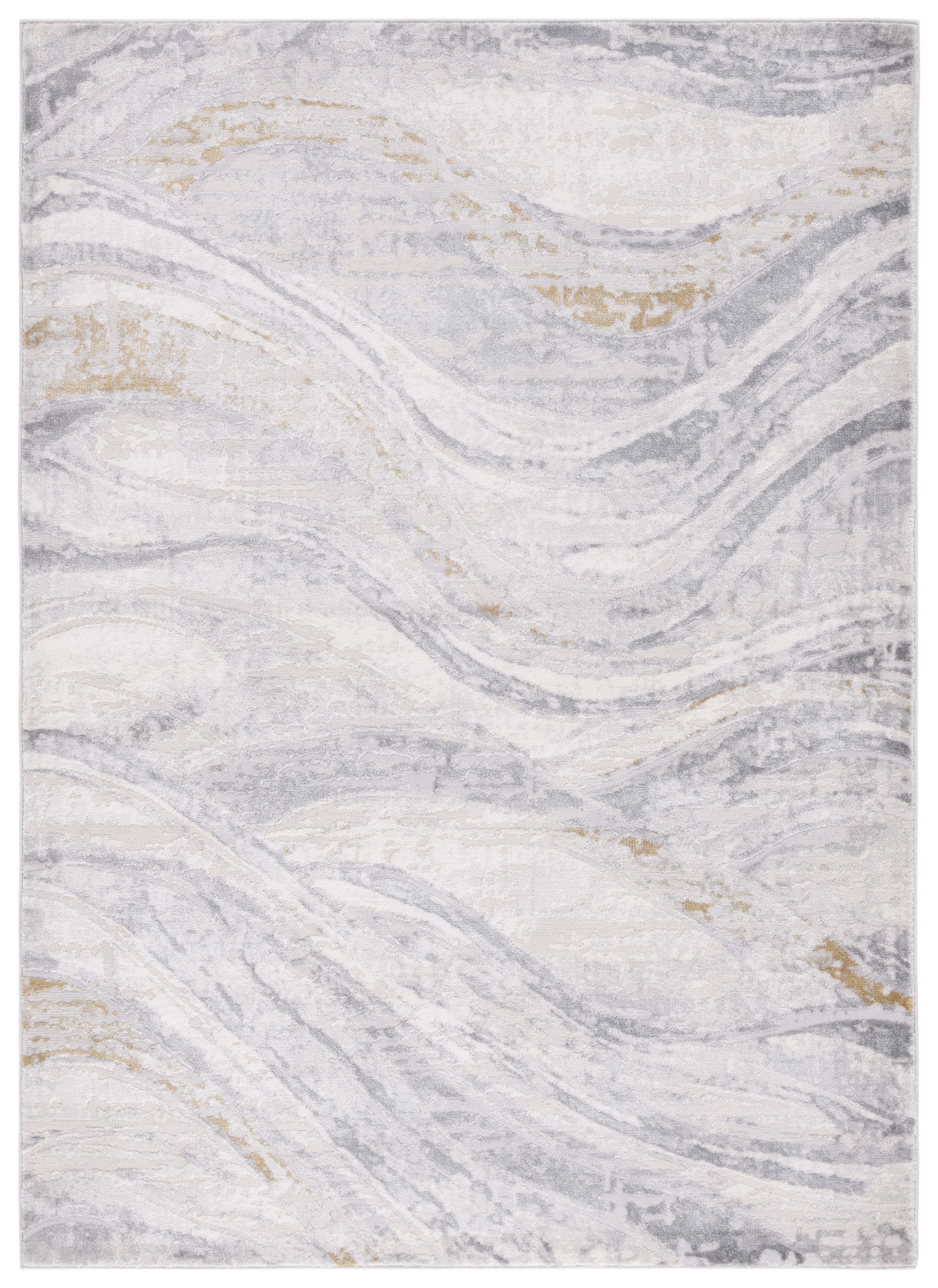 Gray and Beige Abstract Hand-Knotted Synthetic Area Rug