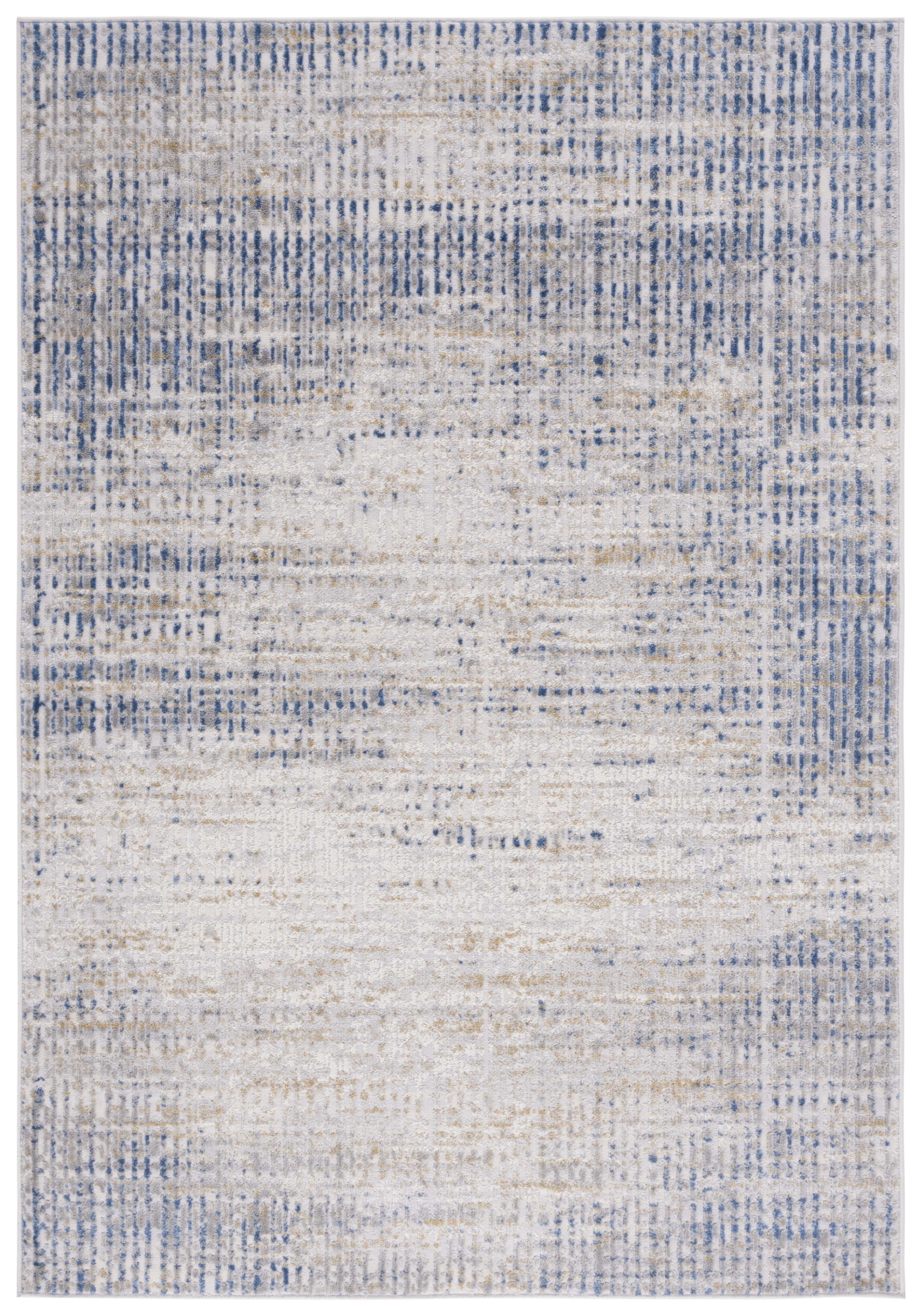 Beige & Blue Abstract Synthetic 9' x 12' Easy-Care Area Rug