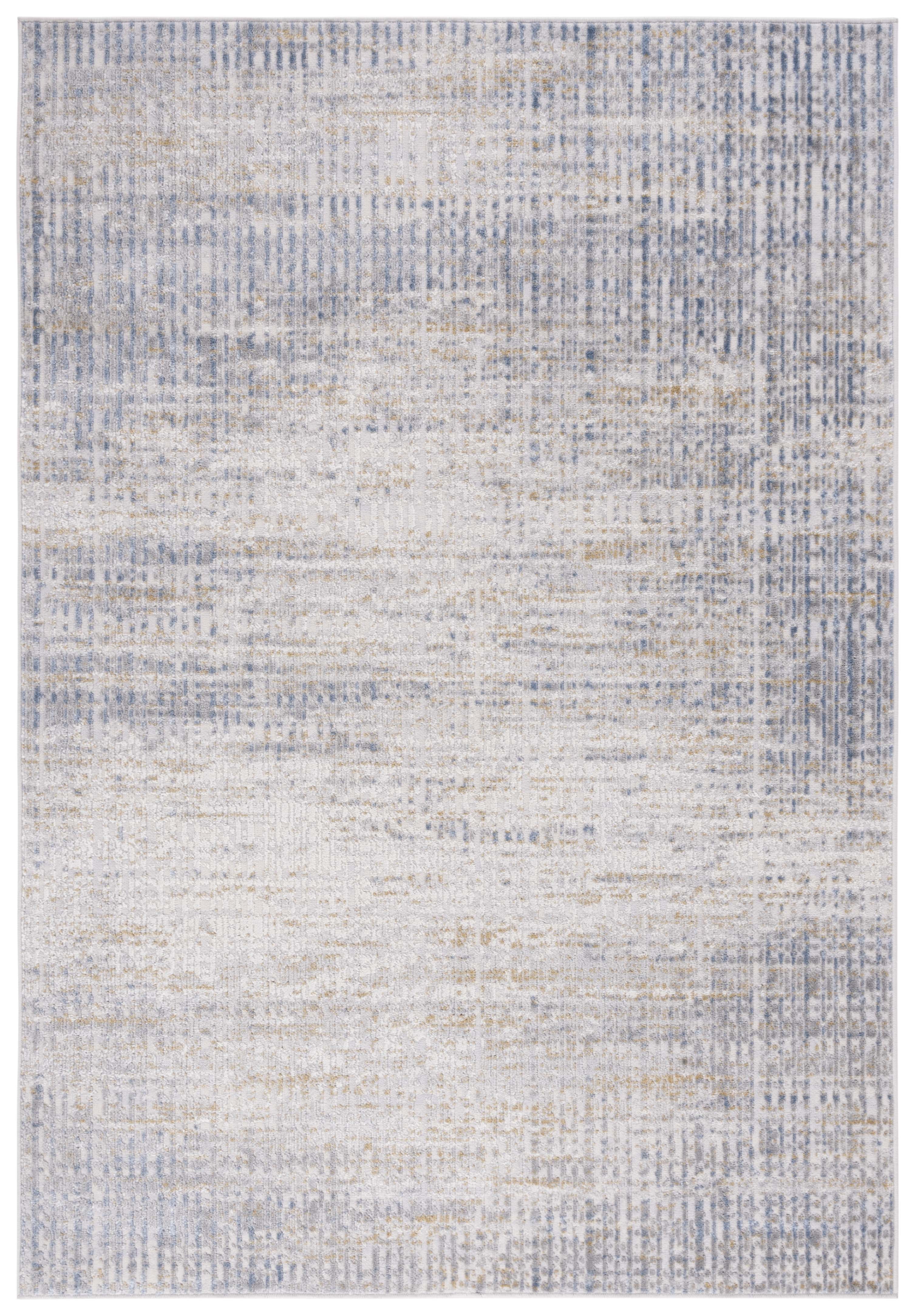 Beige and Light Blue Hand-Knotted Synthetic Rug