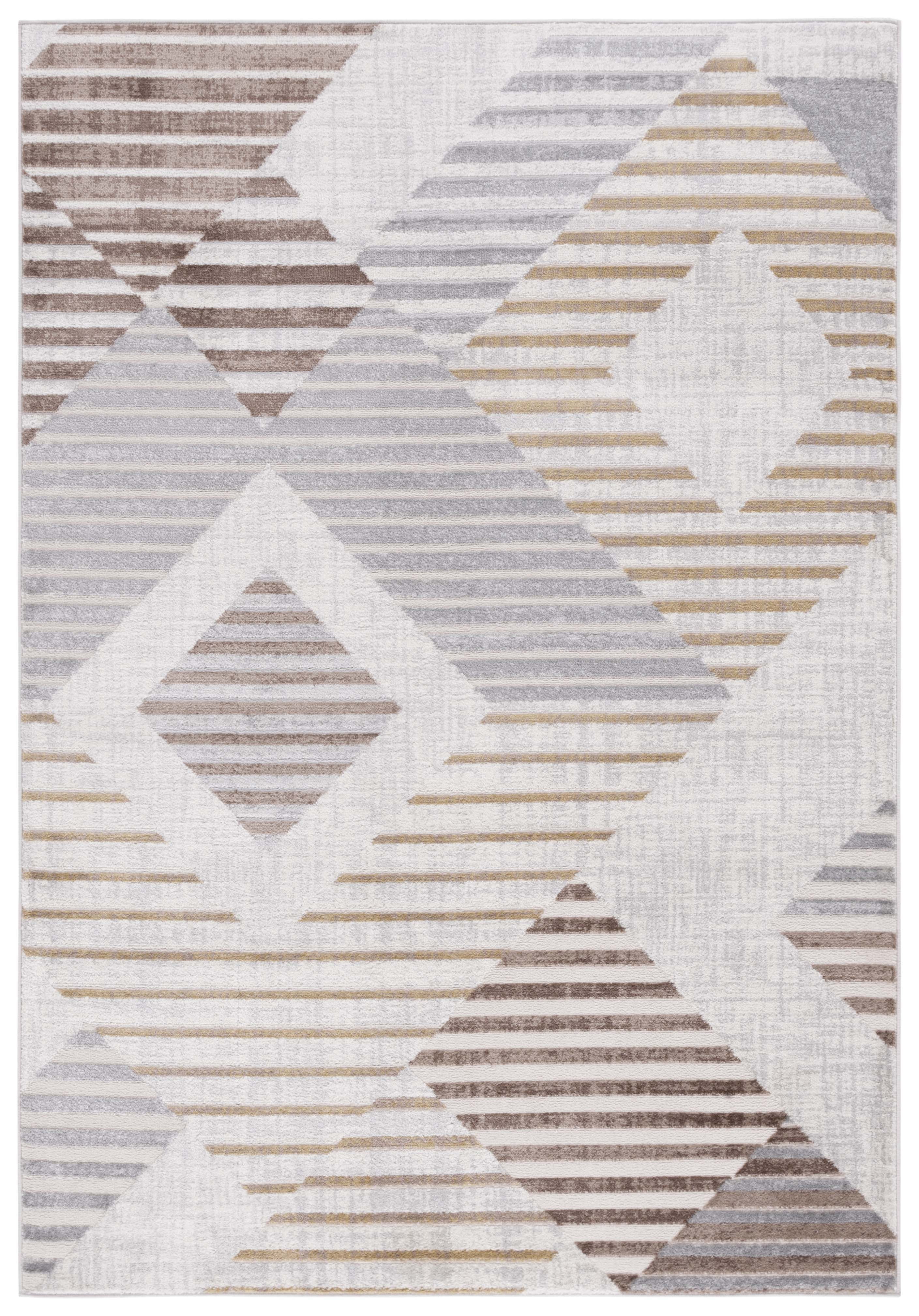 Palma Geometric Gray and Beige Synthetic Area Rug