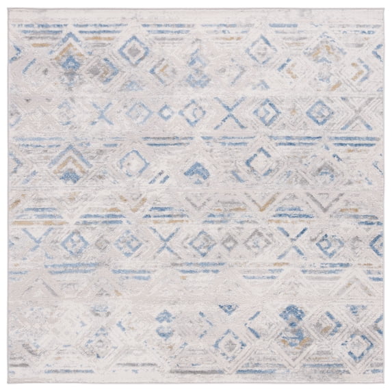 SAFAVIEH Palma Zoe Aztec Area Rug, Beige/Light Blue, 6'7" x 6'7" Square